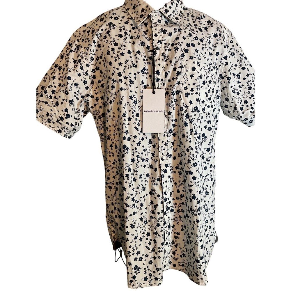 Paper‎ Denim & Cloth Mens Large Floral Button Down Shirt White Navy NWT